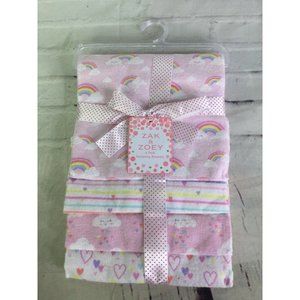 Zak and Zoey 4 Pack Receiving Baby Blankets Hearts Rainbows Stripes Pink White